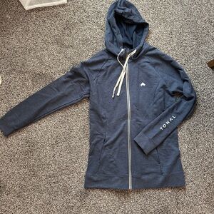 Tonal Heather Blue Hoodie with Cream Drawstrings